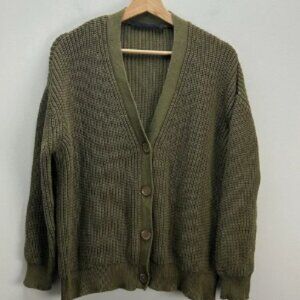 Jenni Kanye Organic Cotton Cocoon Cardigan Sweater Green Oversized Womens XXS